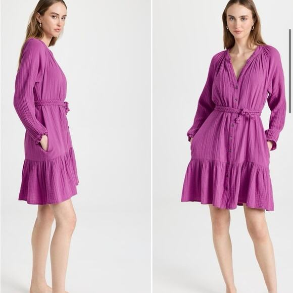 XIRENA Rainey Dress 100% Cotton Tiered Belted Color: Bramble Berry Size XS - Picture 1 of 16